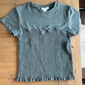 Olive Green Smocked Short Sleeve Tee
